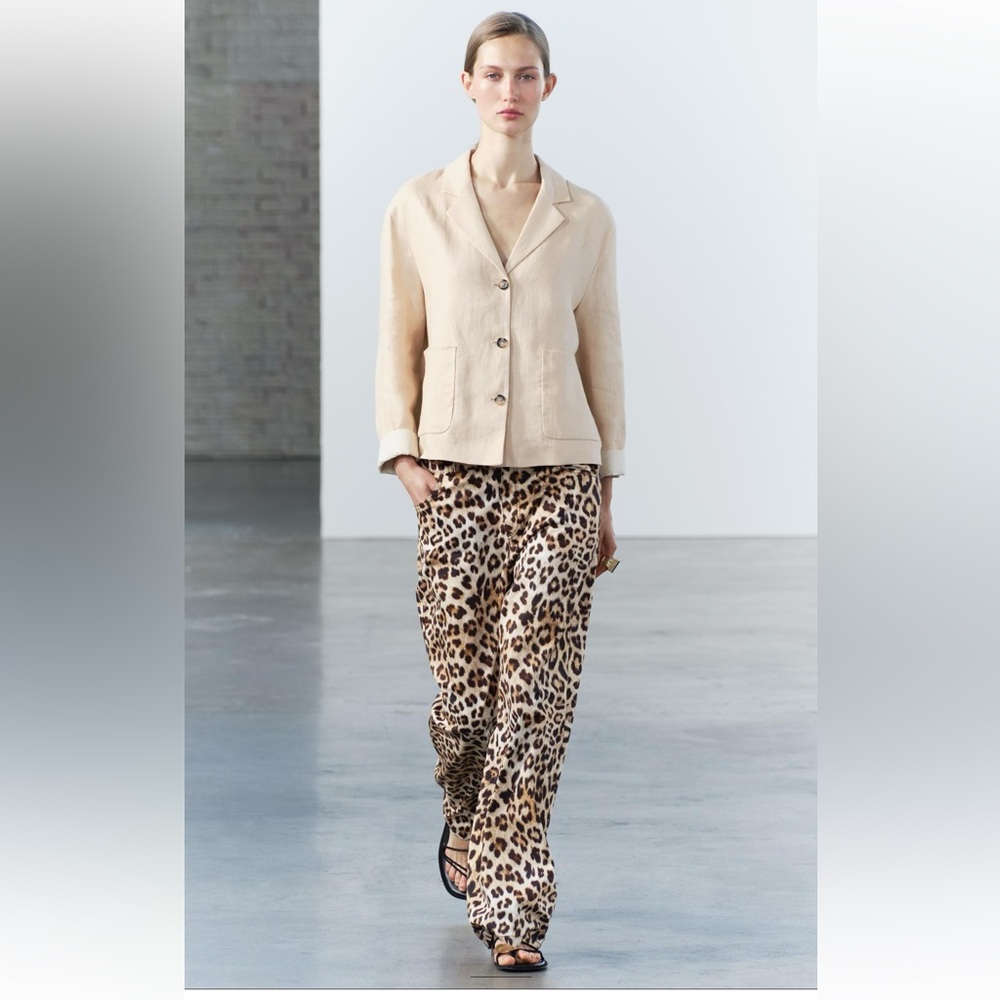 Zara 100% Linen Blazer Jacket Coat Beige Cream Neutral ZW Collection lined S NWT - Picture 9 of 16